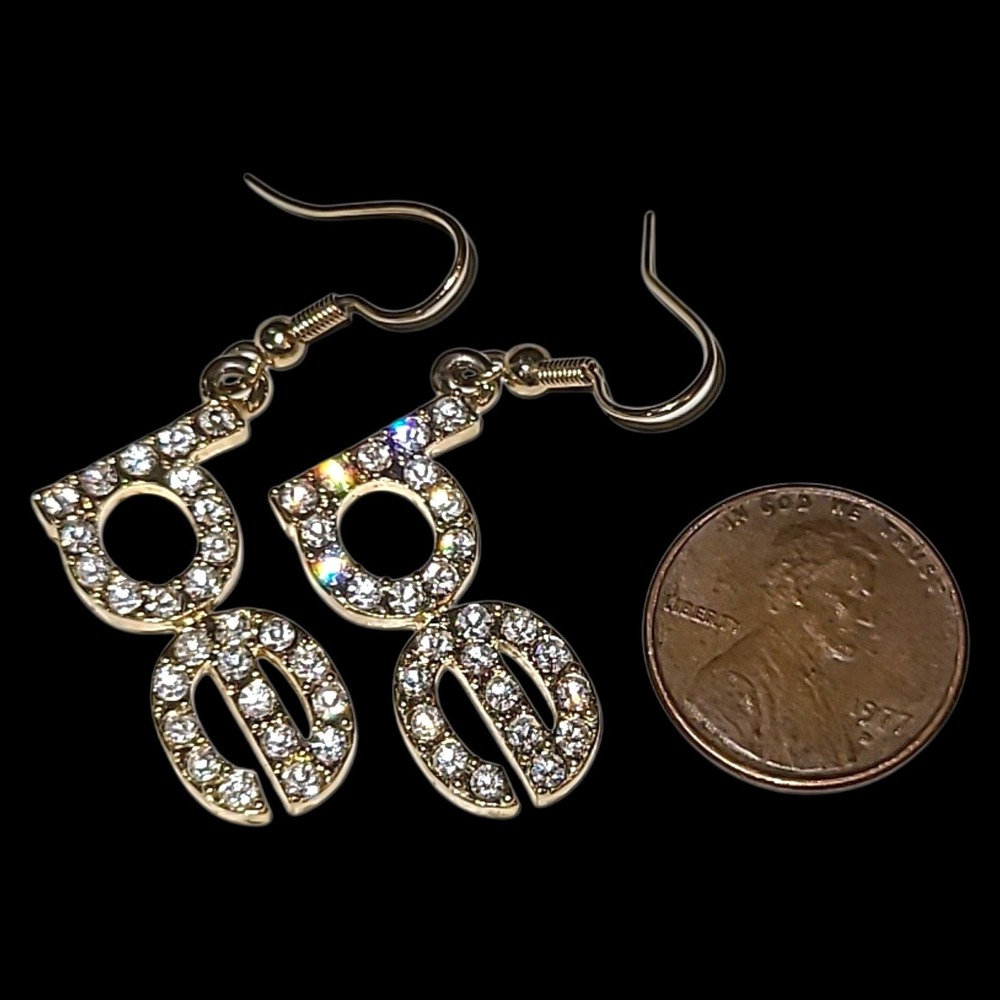 Vintage bebe Rhinestone Dangle Earrings Gold Tone Y2K Logo Statement - Picture 2 of 3